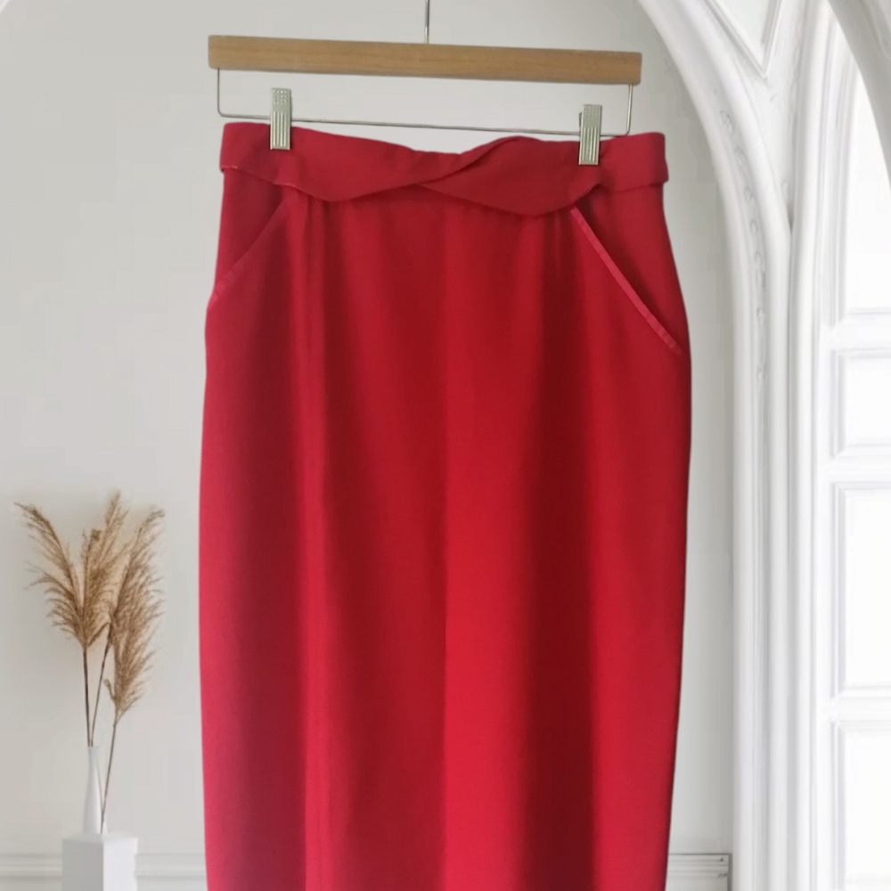 Debbie Shuchat Red Maxi Pencil Skirt with Tie Front for Work